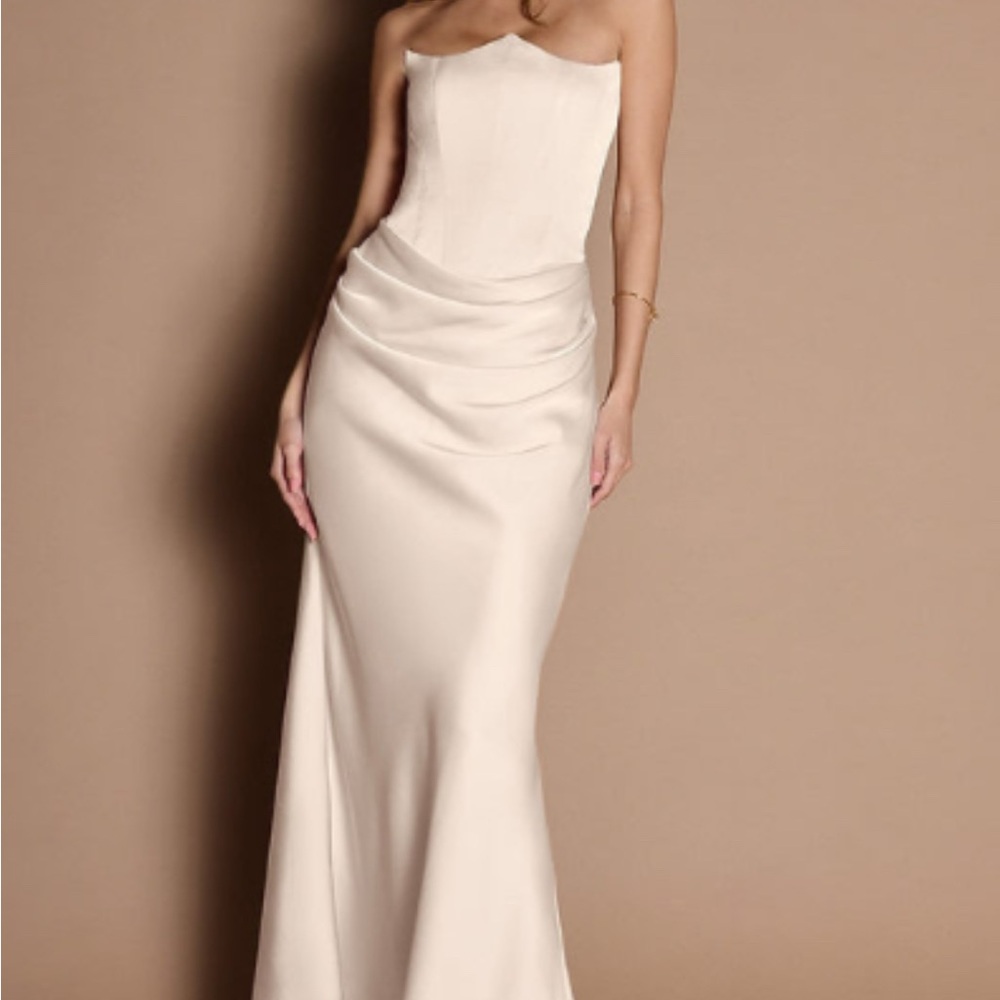 Azazie Cream Strapless Ruched Gown for Weddings